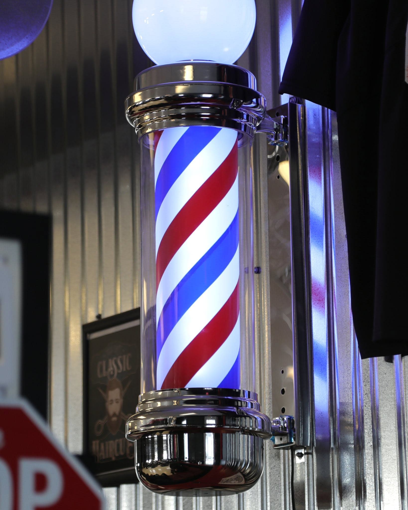 Barber pole outside Polished Gents Campbell Ohio