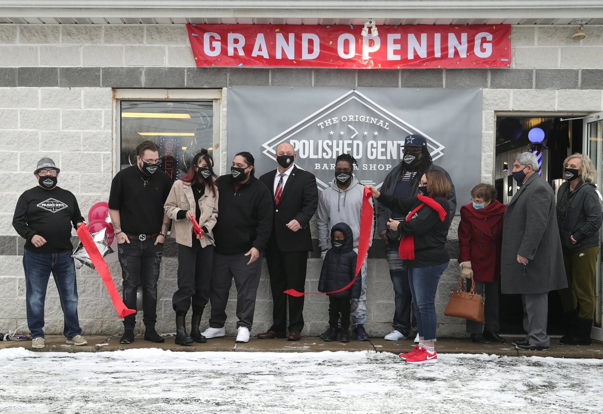 Community and team at Polished Gents grand opening, Campbell Ohio